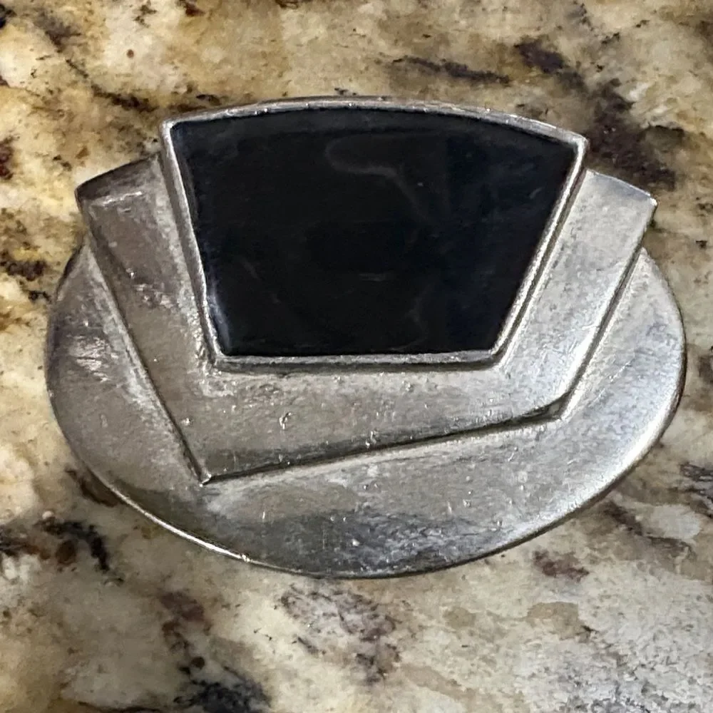 Silver and Black Geometric Brooch